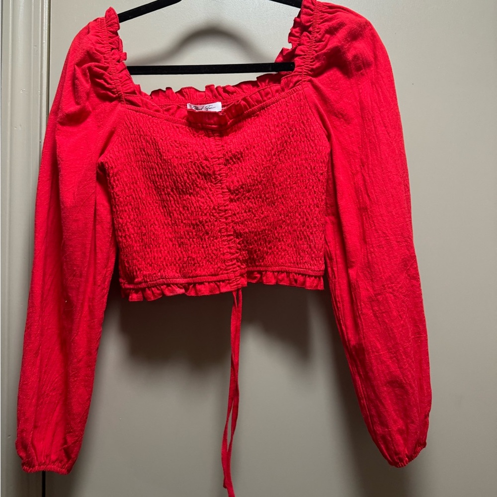 NWT Red Long Sleeve Tie Top